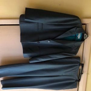 Le Suit Grey and Turquoise Pinstripe business suit.
